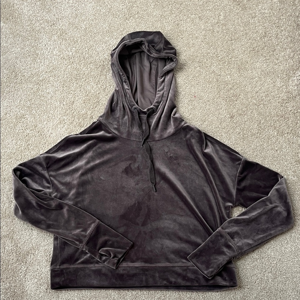 Aerie Velvet Hoodie in Dark Gray